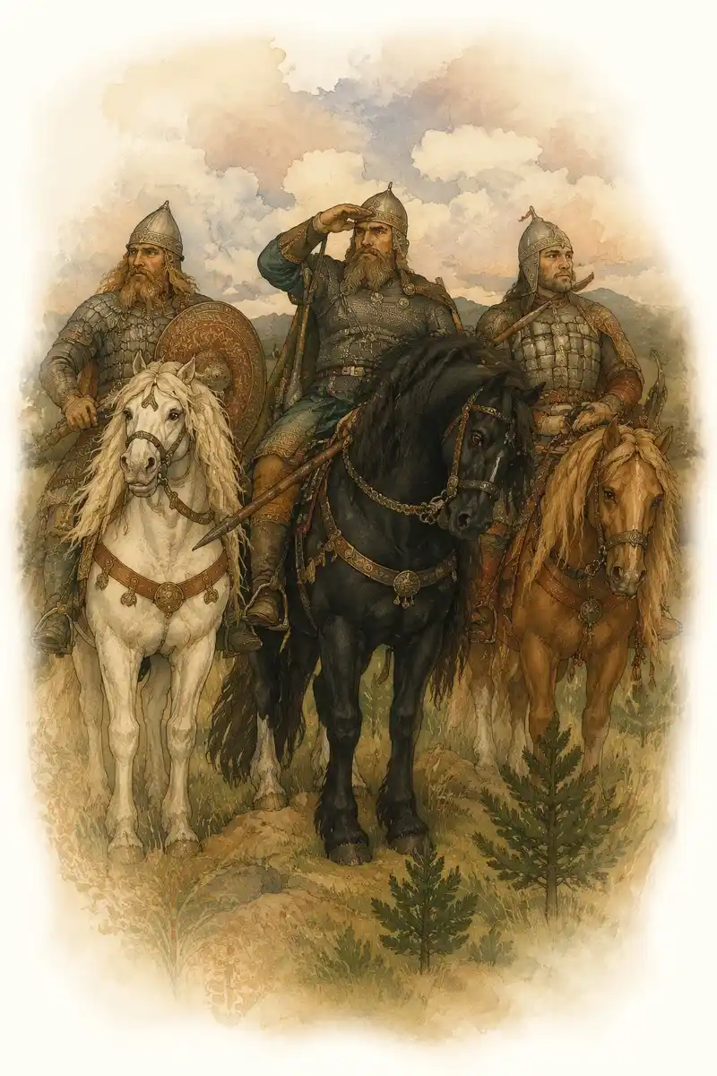 Alyosha Popovich, Ilya Muromets, and Dobrynya Nikitich